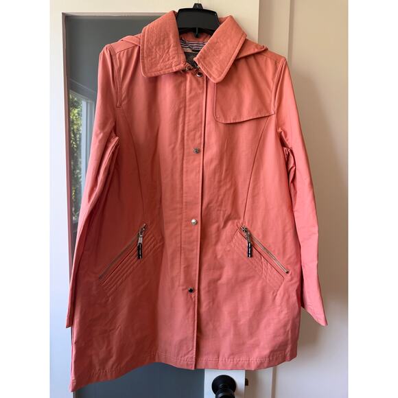 Women's Vince Camuto Large Hooded Anorak Car Coat Salmon Pink - Picture 1 of 3